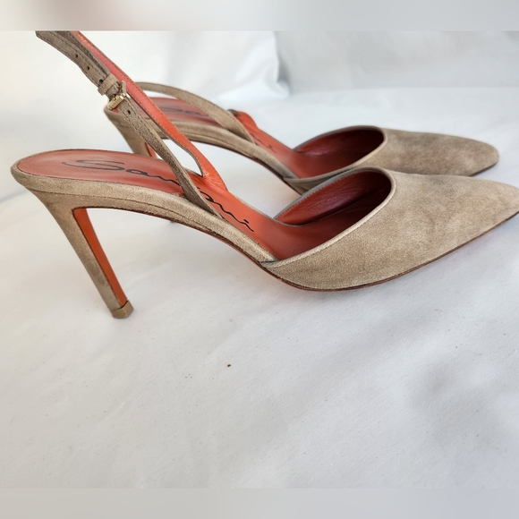 Santoni pumps women's slingback sz 8 Eu38 suede tan shoes stiletto point toe - Picture 16 of 16